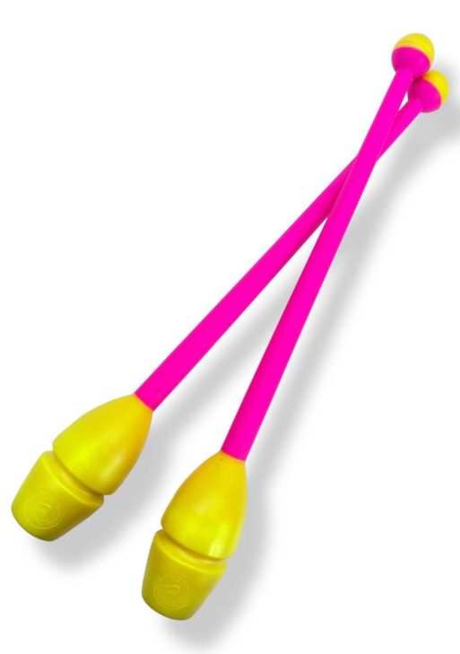 Булави для художньої гімнастики Nika 36 см Yellow–Pink (з’єднувальні, Італія)