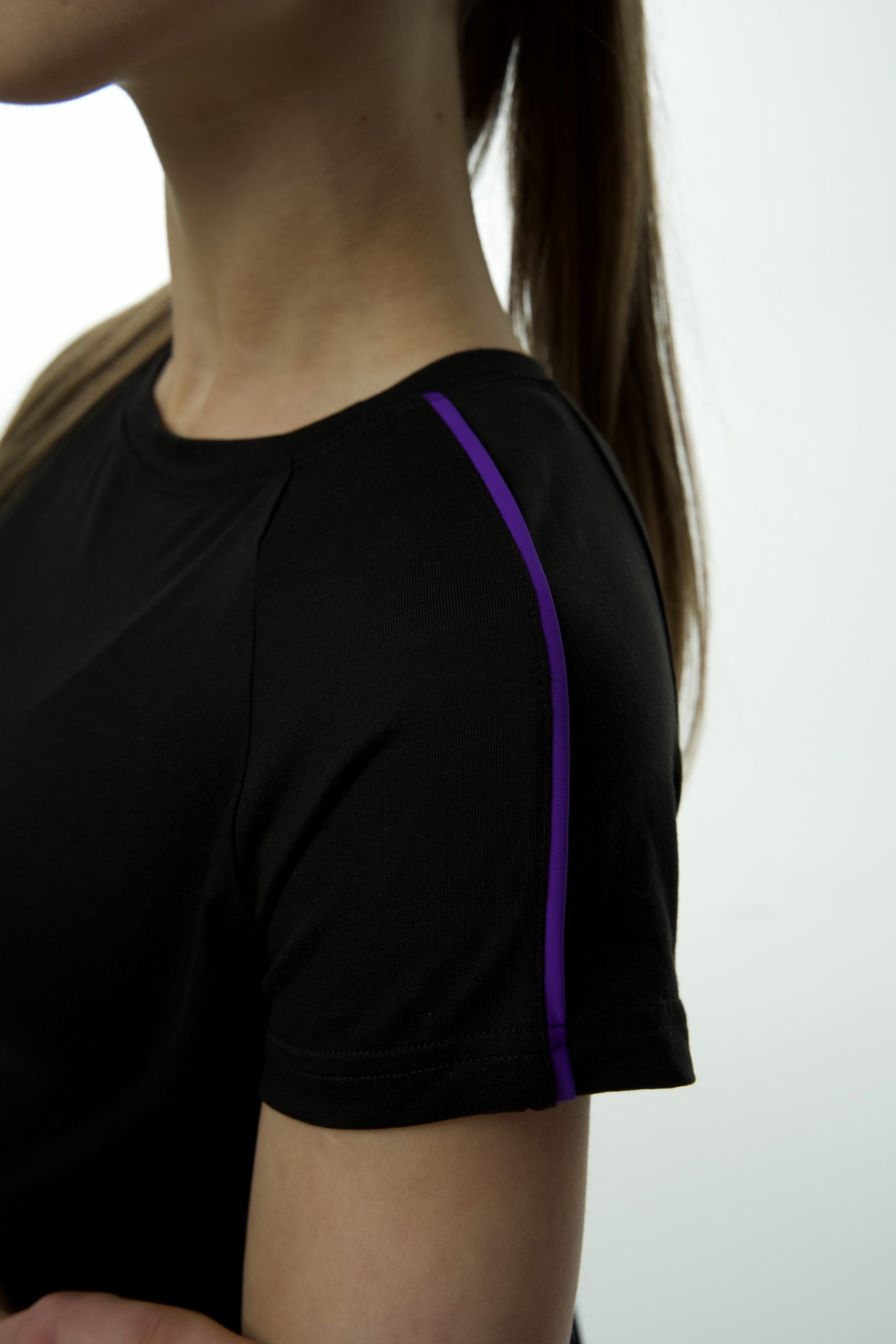 LIDER Smile Artistic Gymnastics T-Shirt Black with Purple Trim